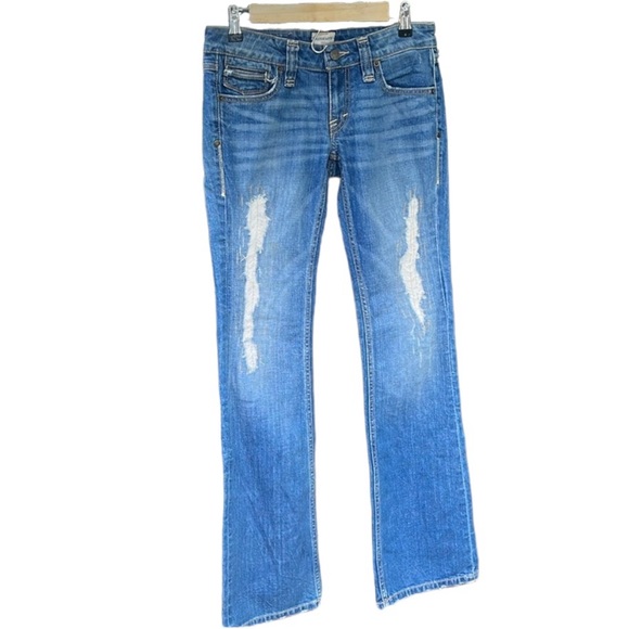 *TAVERNITI So Jamie Bootcut Ripped Stitch Low Rise Jeans Size 27 - Picture 2 of 12